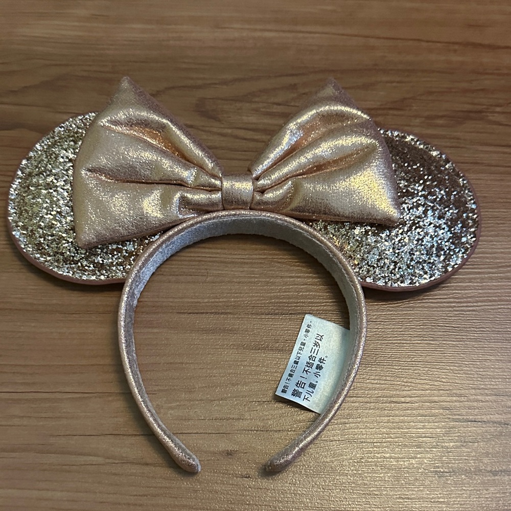 Disney Minnie Mouse Ears Headband Gold Sequin Bow Adult NWOT‎
